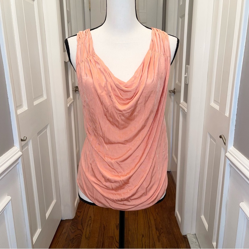 coral color nylon dressy criss cross tank top size small